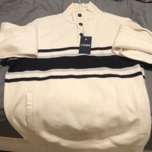 Chaps 1/4 Button Cotton Blend Fleece Sweater L
